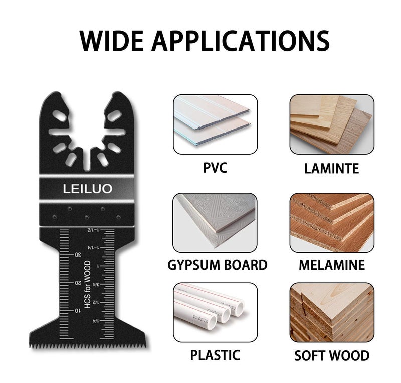 LEILUO 100 Pcs Multitool Blades Set for Wood Oscillating Saw Blades Universal Oscillating Tool Accessories with Storage Bag Compatible with DeWalt Makita Dremel and More - Image 4